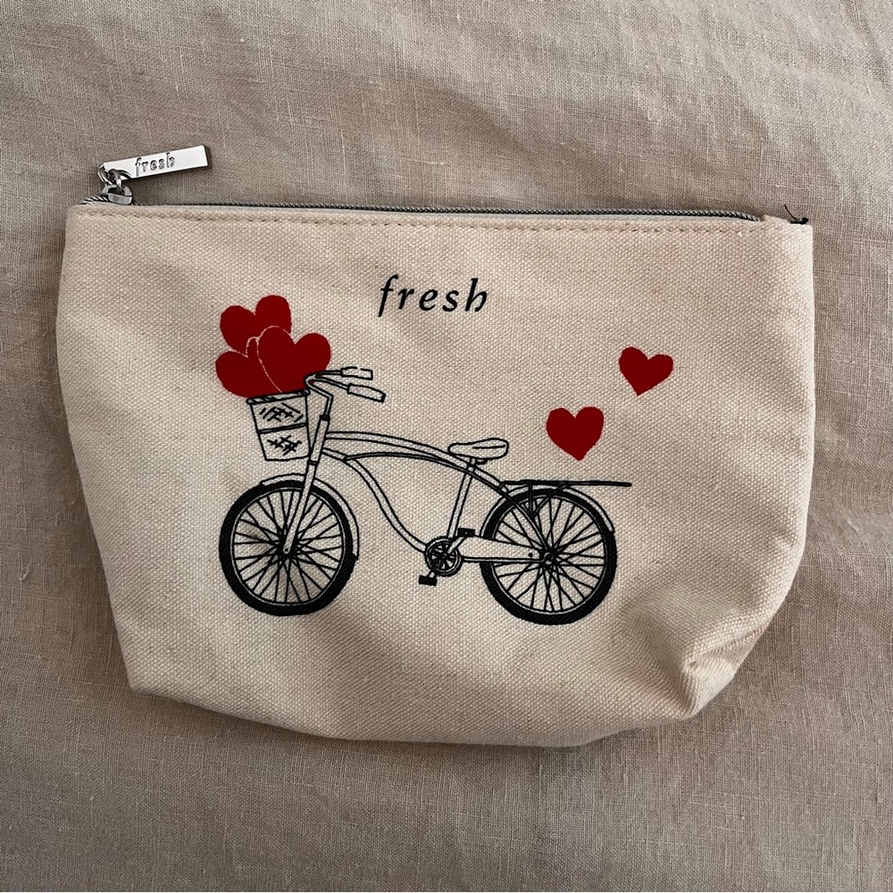 Fresh Canvas Pouch with Bicycle and Heart Design